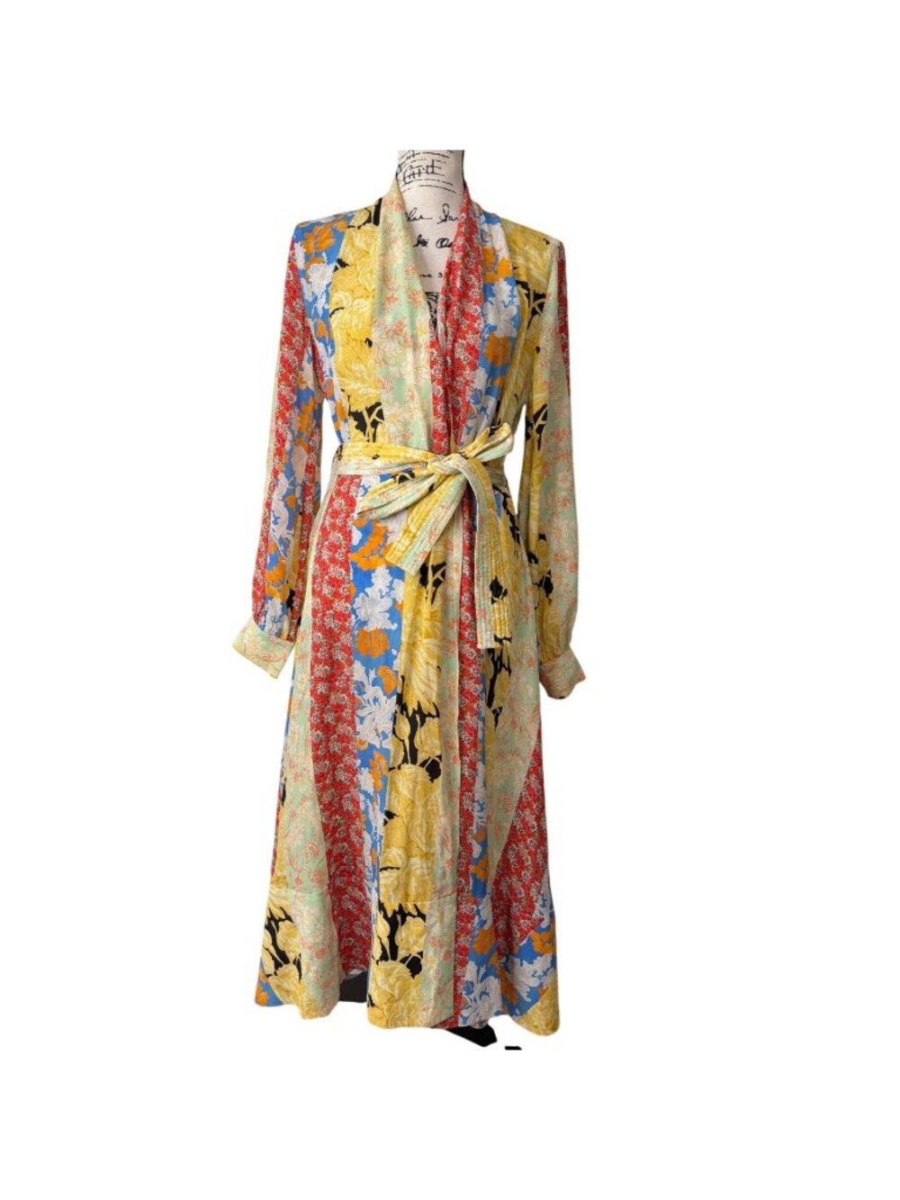 Stine Goya Womens Size S Reflection Silk Wrap Dress Floral Stripe Wallpaper Belt